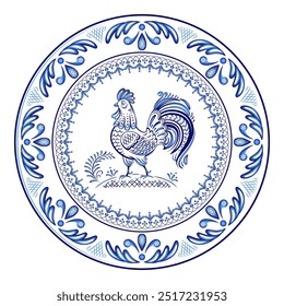 Pinturas tradicionais russas de Gzhel. Padrões de pintura azul de porcelana. 