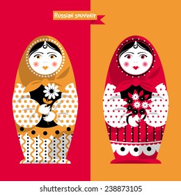 Russian traditional handmade doll. Matryoshka. Russian souvenir. Vector illustration