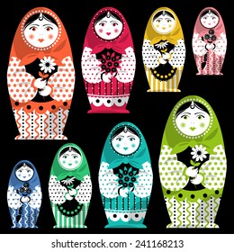 Russian traditional handmade doll. Matryoshka. Russian souvenir. Vector illustration