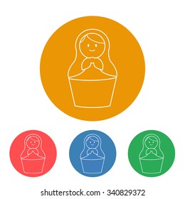 Russian traditional matryoshka doll eps10 vector thin line icon, russian nesting dolls, national symbol, family and traditional values concept art