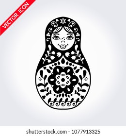 Russian traditional nested doll (matryoshka). Black and White Illustration. Symbol of Russia. Template for style design.  