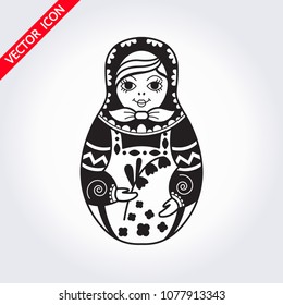 Russian traditional nested doll (matryoshka). Black and White Illustration. Symbol of Russia. Template for style design.  