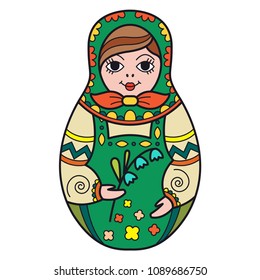 Russian traditional nested doll (matryoshka). Symbol of Russia. Template for style design.  