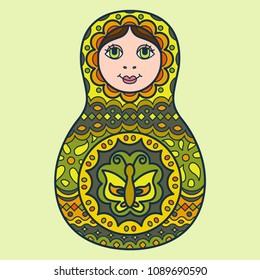 Russian traditional nested doll (matryoshka). Symbol of Russia. Template for style design.  