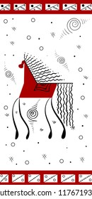 Russian traditional pattern red horse isolated on white. Vector illustration.