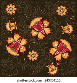 Russian traditional pattern witch gold flower