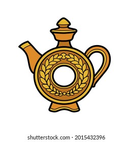 Russian traditional round earthenware jug for kvass outline for coloring on a white background