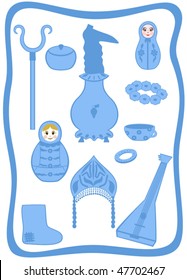 Russian traditional set utensils and object mode
