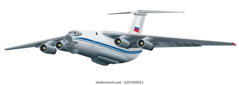 Russian transport aircraft Il-76. golden image. Transport plane on a white background.