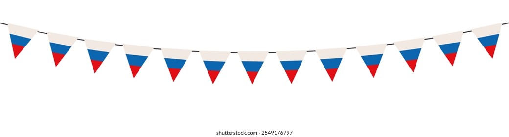 Russian triangle bunting flags on white background. Garland flag for celebration concept. 