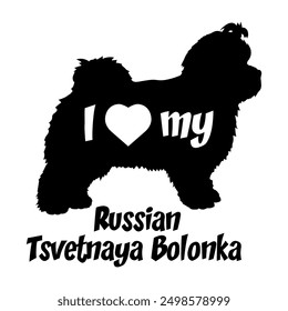 Russian Tsvetnaya Bolonka I love my Dog silhouette dog breeds logo dog monogram vector