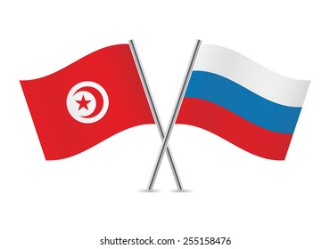 Russian and Tunisian flags. Vector illustration. 