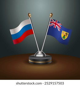 Russian and Turk and Caicos table flags relation  with gradient backgrund. Vector Illustration