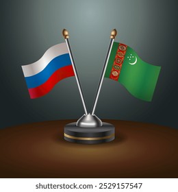 Russian and Turkmenistan table flags relation  with gradient backgrund. Vector Illustration
