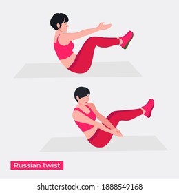 Russian twist exercise, Women workout fitness, aerobic and exercises. Vector Illustration.