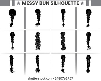 Russian Twists Messy Bun Silhouette Bundle Messy Bun Hair Illustration clipart Silhouette, For T-Shirt Design, Mug, Tote Bag, Etc.