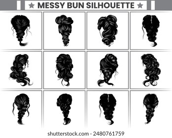 Russian Twists Messy Bun Silhouette Bundle Messy Bun Hair Illustration clipart Silhouette, For T-Shirt Design, Mug, Tote Bag, Etc.