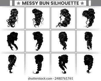 Russian Twists Messy Bun Silhouette Bundle Messy Bun Hair Illustration clipart Silhouette, For T-Shirt Design, Mug, Tote Bag, Etc.