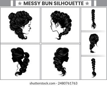 Russian Twists Messy Bun Silhouette Bundle Messy Bun Hair Illustration clipart Silhouette, For T-Shirt Design, Mug, Tote Bag, Etc.