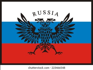 The Russian Two-headed Eagle Against A Flag