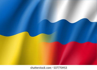 Russian and Ukrainian countries symbols. Vector flag of Russia and Ukraine. 3d icon, background or banner.