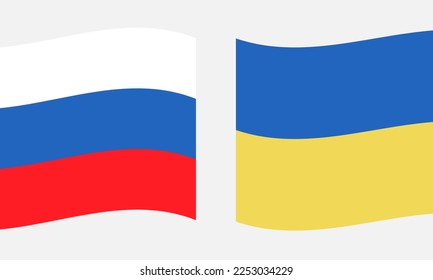 Russian and Ukrainian flags on a gray background
