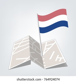 Russian vector flag template. Waving flag of Russia on a metallic pole, isolated on a white background,check in