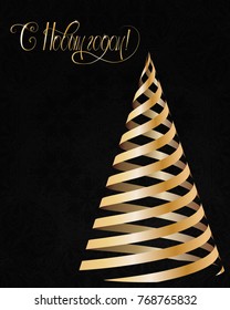 Russian vector lettering "Happy New year" Stylized Christmas tree on decorative background. Merry Christmas background for internet sites, gift cards, flyers and presentations. Vector illustration