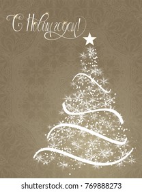 Russian vector lettering "Happy New year" Stylized Christmas tree on decorative background. Merry Christmas background for internet sites, gift cards, flyers and presentations. Vector illustration