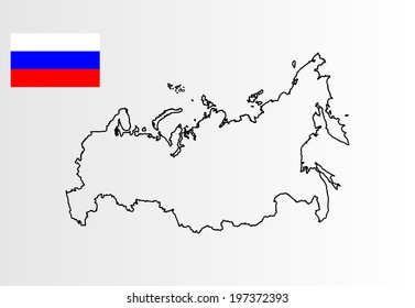 Russian vector map and vector flag isolated on gray background.Russia vector high detailed silhouette illustration. 