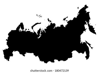 Russian vector map silhouette isolated on white background. Russia vector high detailed illustration. Russia map.