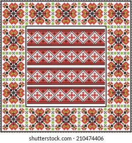russian vector ornament with red and black elements on the white background