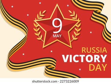 Russian Victory Day on May 9 Illustration with Medal Star Of The Hero and Great Patriotic War in Flat Cartoon Hand Drawn for Landing Page Templates