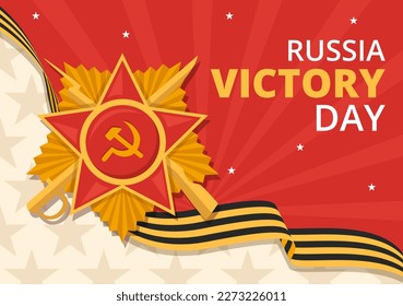 Russian Victory Day on May 9 Illustration with Medal Star Of The Hero and Great Patriotic War in Flat Cartoon Hand Drawn for Landing Page Templates