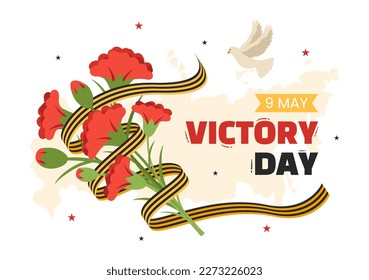 Russian Victory Day on May 9 Illustration with Medal Star Of The Hero and Great Patriotic War in Flat Cartoon Hand Drawn for Landing Page Templates