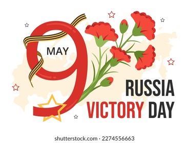 Russian Victory Day on May 9 Illustration with Medal Star Of The Hero and Great Patriotic War in Flat Cartoon Hand Drawn for Landing Page Templates