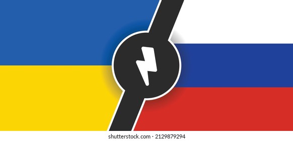 Russian VS Ukrainian flag background. World war vector illustration.