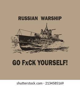 Russian warship go fxck yourself. Vector illustration.
