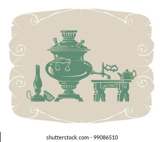 Russian way of life. Old things, 3, vector