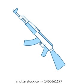 Ícone do fuzil de armas russo. Linha Fina Com Design De Preenchimento Azul. Ilustração de vetor.