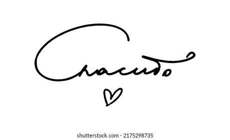 Russian word thank you with a heart. Written in a free hand. The handwriting is black on white. Vector illustration of gratitude isolated.