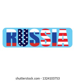 Russian word with Usa and Russian flags background inside the word vector eps10.