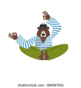 Russian yoga. Yogi Bear. Russia wild animal zen and relaxation