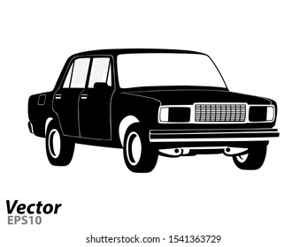A Russian-made car in a vector on a white background.The logo of the car. Vector illustration of a Russian car.Russian jeep.