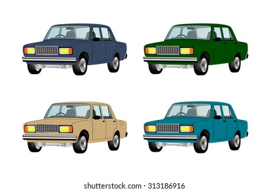 A Russian-made car in a vector on a white background.The logo of the car. Vector illustration of a Russian car.Russian jeep.