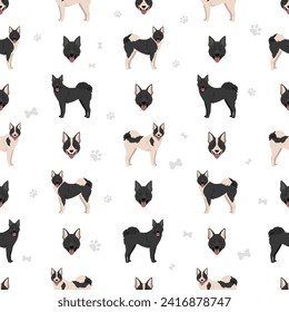 Russo-European Laika seamless pattern. All coat colors set.  All dog breeds characteristics infographic. Vector illustration