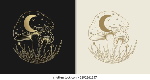 Russula aurea mushroom or fungus with crescent moon