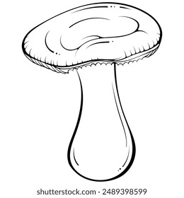 Seta Russula. Seta comestible de otoño del bosque de Brittlegill. Ilustración vectorial dibujada a mano estilo garabato. Gráfico de arte de línea aislado en blanco para libro de colorear, impresión