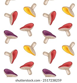 Russula mushrooms. Seamless pattern with mushrooms. Vector illustration.