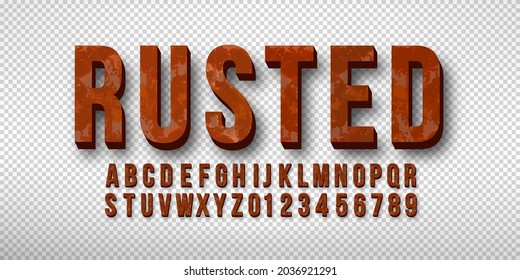 Rust 3d font on transparent background in vector format